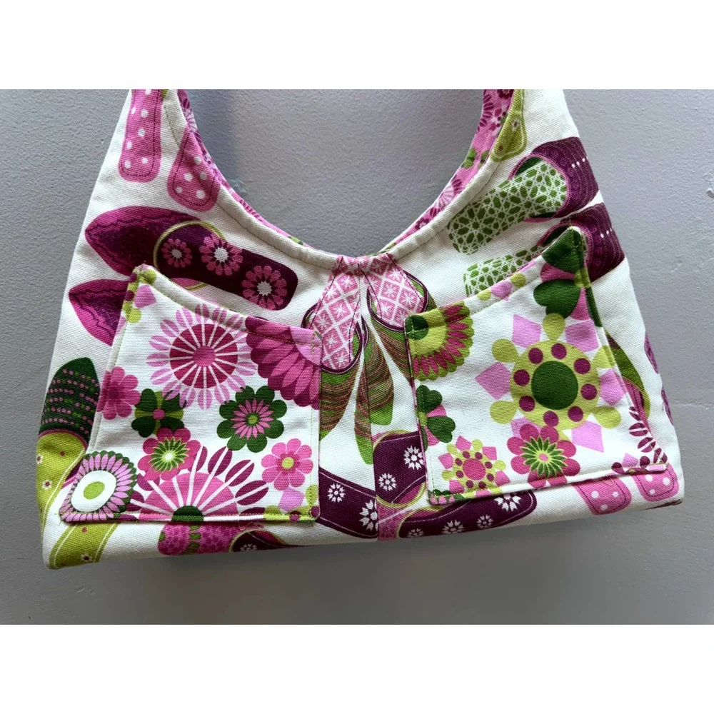Women's Satin House SlipperPink Green Floral Shoulder bag, Fully Lined, EUC